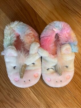 Kids Unicorn Plush Slippers - Pastel Rainbow